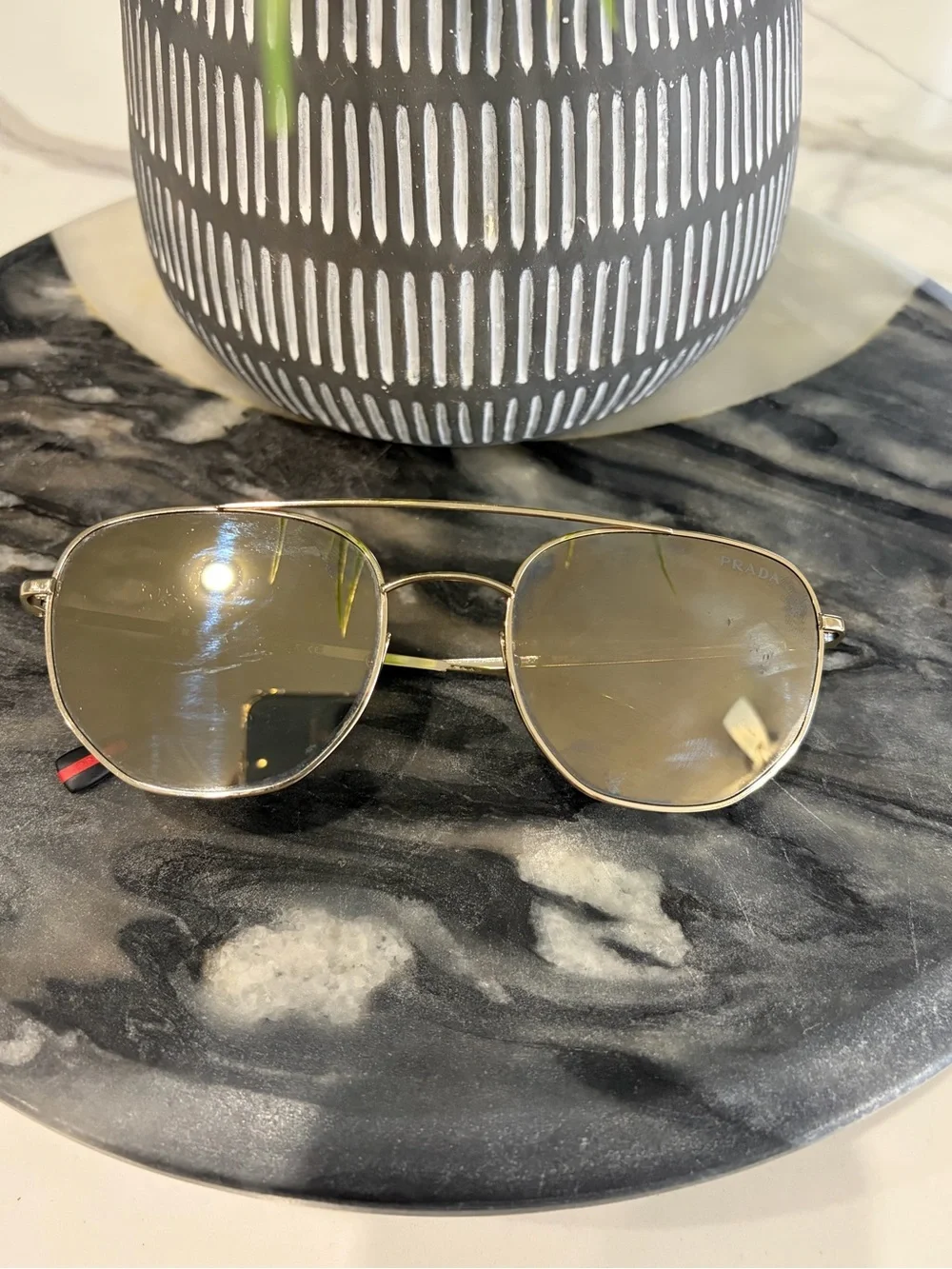 Prada Men’s Gold Frame Sunglasses with Gold-Tone Lenses